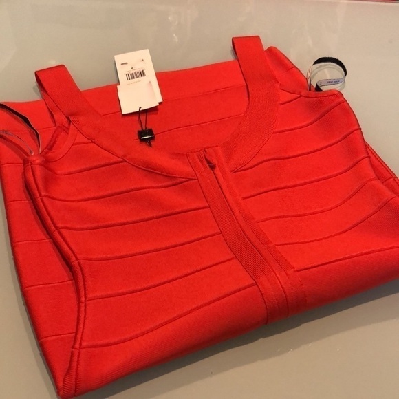 Herve Leger Bandage Bodycon Dress in Coral Poppy M - Picture 8 of 9